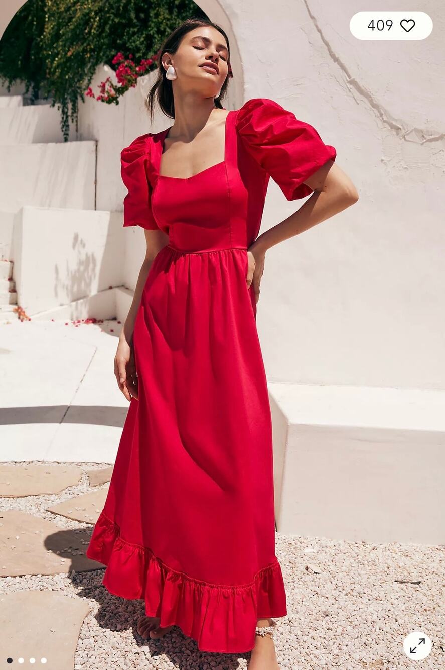 NWT Anthropologie + Logan Cotton Puff Sleeve Maxi Dress Pink Size Small
